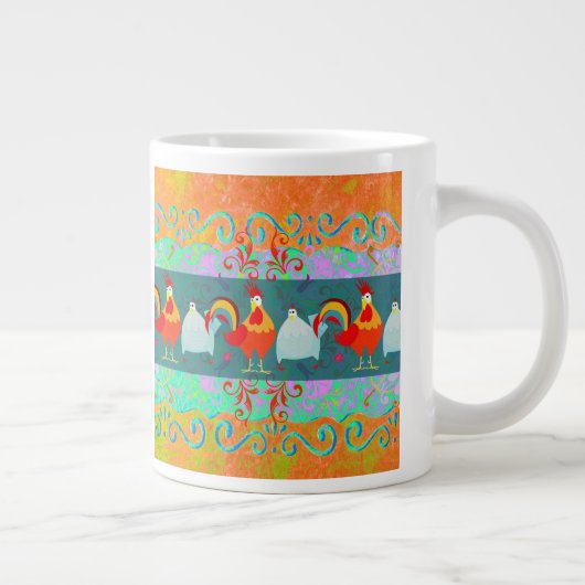鶏おもしろい鶏のファンキー家畜の贈り物 ジャンボコーヒーマグカップ (右)
