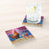 鶏おもしろい鶏の飲用トロピカルビーチ名 ガラスコースター (アングル)