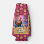 鶏おもしろい鶏の飲用トロピカルビーチ名 ボトルクーラー (正面)