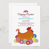 鶏および卵のイースター招待状 招待状 (正面/裏面)