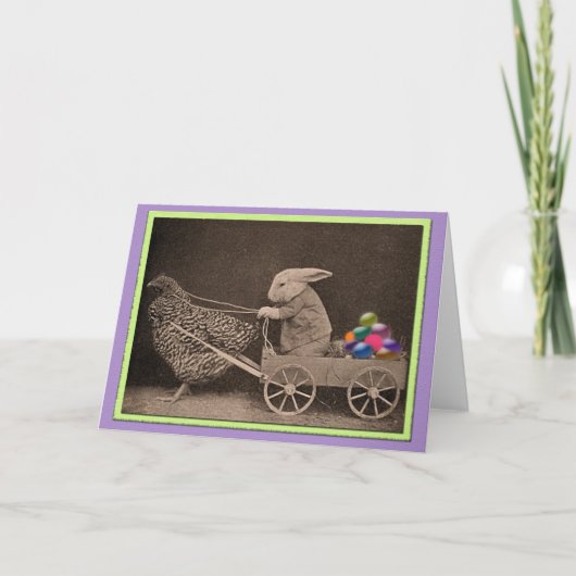 鶏が付いているヴィンテージのイースターのウサギ シーズンカード (正面)