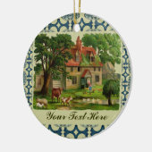 鶏が付いている農場の家 セラミックオーナメント (左)