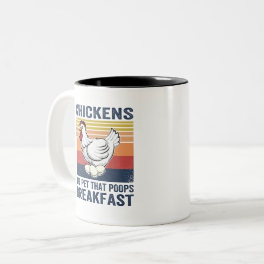 鶏が朝食をとるペットをウンチする ツートーンマグカップ (正面左)
