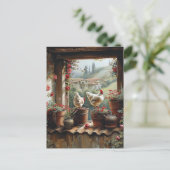 鶏さびたバケツ粘土ポットタイル国 ポストカード (スタンド正面)