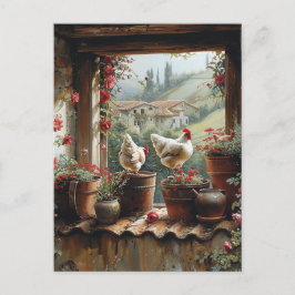 鶏さびたバケツ粘土ポットタイル国 ポストカード