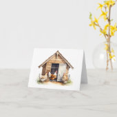 鶏とオールドチキンコック空白の カード (黄色い花)