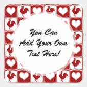 鶏とハートの鶏のパターン スクエアシール (正面)