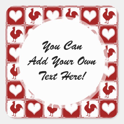 鶏とハートの鶏のパターン スクエアシール (正面)