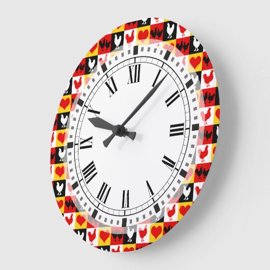 鶏とハートカントリーファームキッチン ラージ壁時計 (傾斜)