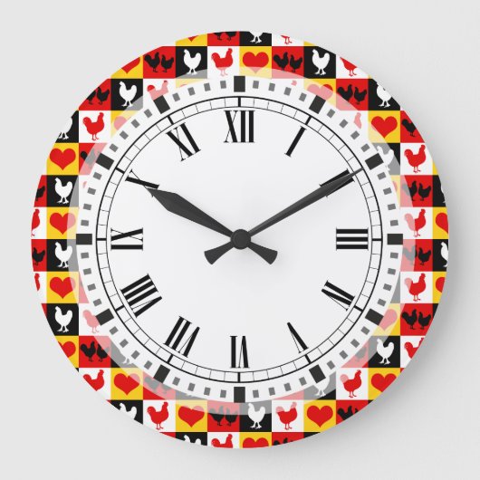 鶏とハートカントリーファームキッチン ラージ壁時計 (正面)