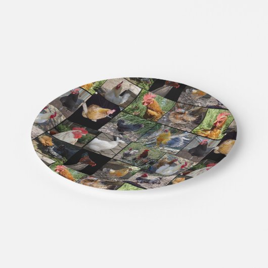 鶏とローターの写真コラージュ ペーパープレート (アングル)