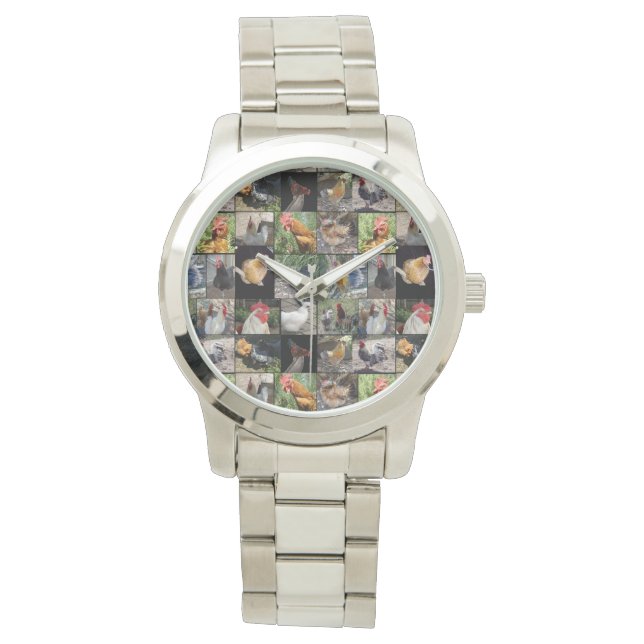 鶏とローターの写真コラージュ 腕時計 (正面)