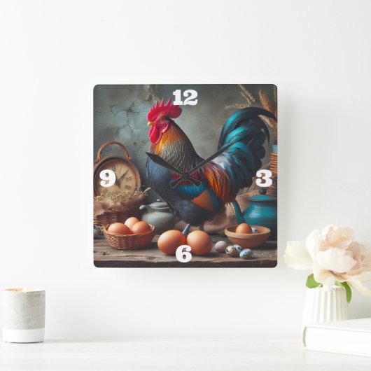 鶏と卵 スクエア壁時計 (ホーム)