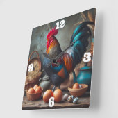 鶏と卵 スクエア壁時計 (傾斜)