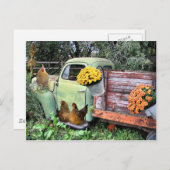 鶏と古いトラックを拾う ポストカード (正面/裏面)