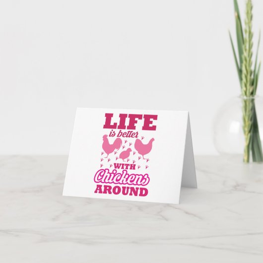 鶏と暮らしはのまわりにピンク空白の カード (正面)
