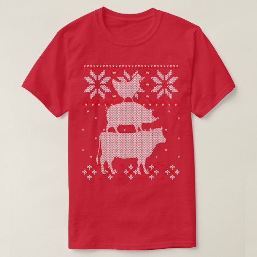 鶏と牛の醜いクリスマスセーター、牛の遠く Tシャツ (デザイン正面)