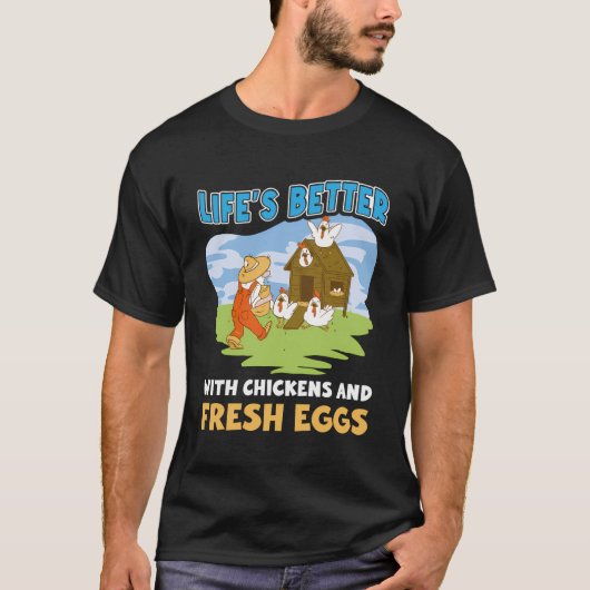 鶏と生卵の鶏で生活が良い Tシャツ (正面)