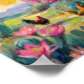 鶏と砂漠の多肉栽培の農場の風景 ポスター (角)