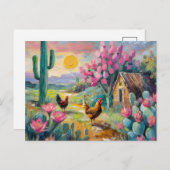 鶏と砂漠の多肉栽培の農場の風景 ポストカード (正面/裏面)