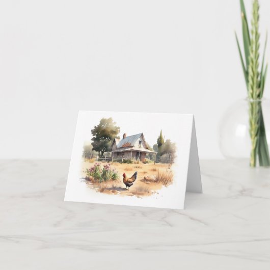 鶏と花が咲く古い農家 カード (正面)