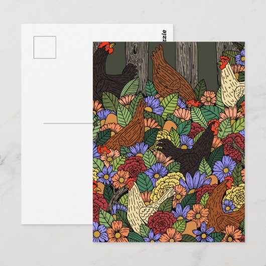 鶏と花 ポストカード (正面/裏面)