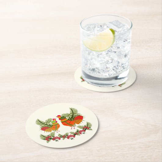 鶏と雌鶏 ラウンドペーパーコースター (インサイチュ)