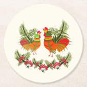 鶏と雌鶏 ラウンドペーパーコースター (正面)