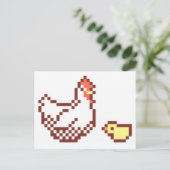 鶏と雛のピクセル絵葉書 ポストカード (スタンド正面)