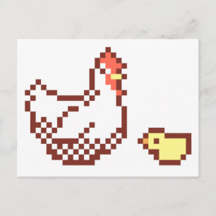 鶏と雛のピクセル絵葉書 ポストカード