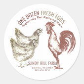 鶏と鶏と農場名付きエッグカートンラベル ラウンドシール (正面)