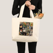鶏と鶏のコラージュ ラージトートバッグ (正面(商品))