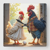 鶏と鶏のユーモア スクエア壁時計 (正面)