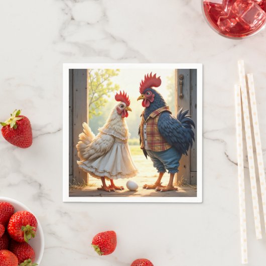 鶏と鶏のユーモア スタンダードカクテルナプキン (インサイチュ)