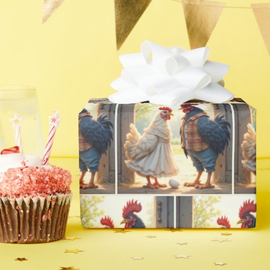 鶏と鶏のユーモア ラッピングペーパー (誕生日パーティー)