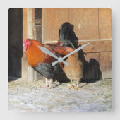 鶏と鶏の素朴鶏の台所時計 スクエア壁時計 (正面)