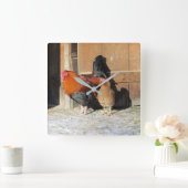 鶏と鶏の素朴鶏の台所時計 スクエア壁時計 (ホーム)