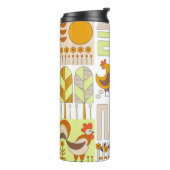 鶏と鶏二羽、卵、花、家、引き出し タンブラー (回転左)