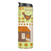 鶏と鶏二羽、卵、花、家、引き出し タンブラー (回転右)