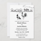 鶏と鶏鶏の魅力的農園結婚の 招待状 (正面)