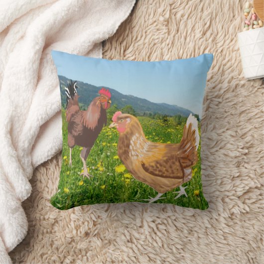 鶏と鶏 クッション (ブランケット)
