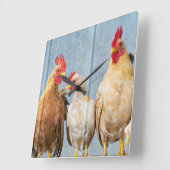 鶏と鶏 スクエア壁時計 (傾斜)