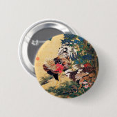 鶏と鶏、紫陽花を持つ鶏、伊藤若冲筆 缶バッジ (正面&裏面)