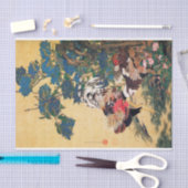 鶏と鶏、紫陽花を持つ鶏、伊藤若冲筆 薄葉紙 (クラフト)