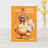 鶏のアーカスティック誕生日ユーモア カード (黄色い花)