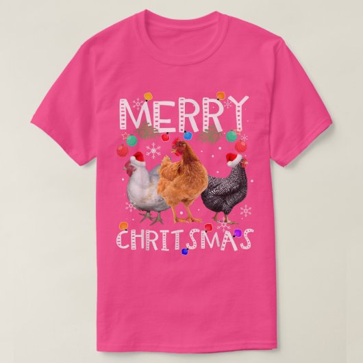 鶏のクリスマスイルミネーション メリークリスマス鶏 Tシャツ (デザイン正面)
