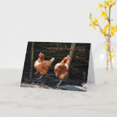 鶏のダンスの挨拶状 カード (黄色い花)