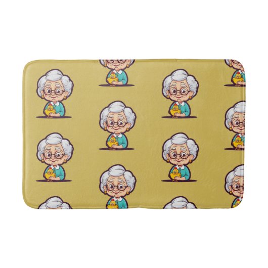 鶏の付いた老婦人 バスマット (正面)