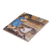 鶏の卵を持つ陶磁器の台所タイル女の子 タイル (側面)