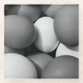 鶏の卵（白と黒） ガラスコースター